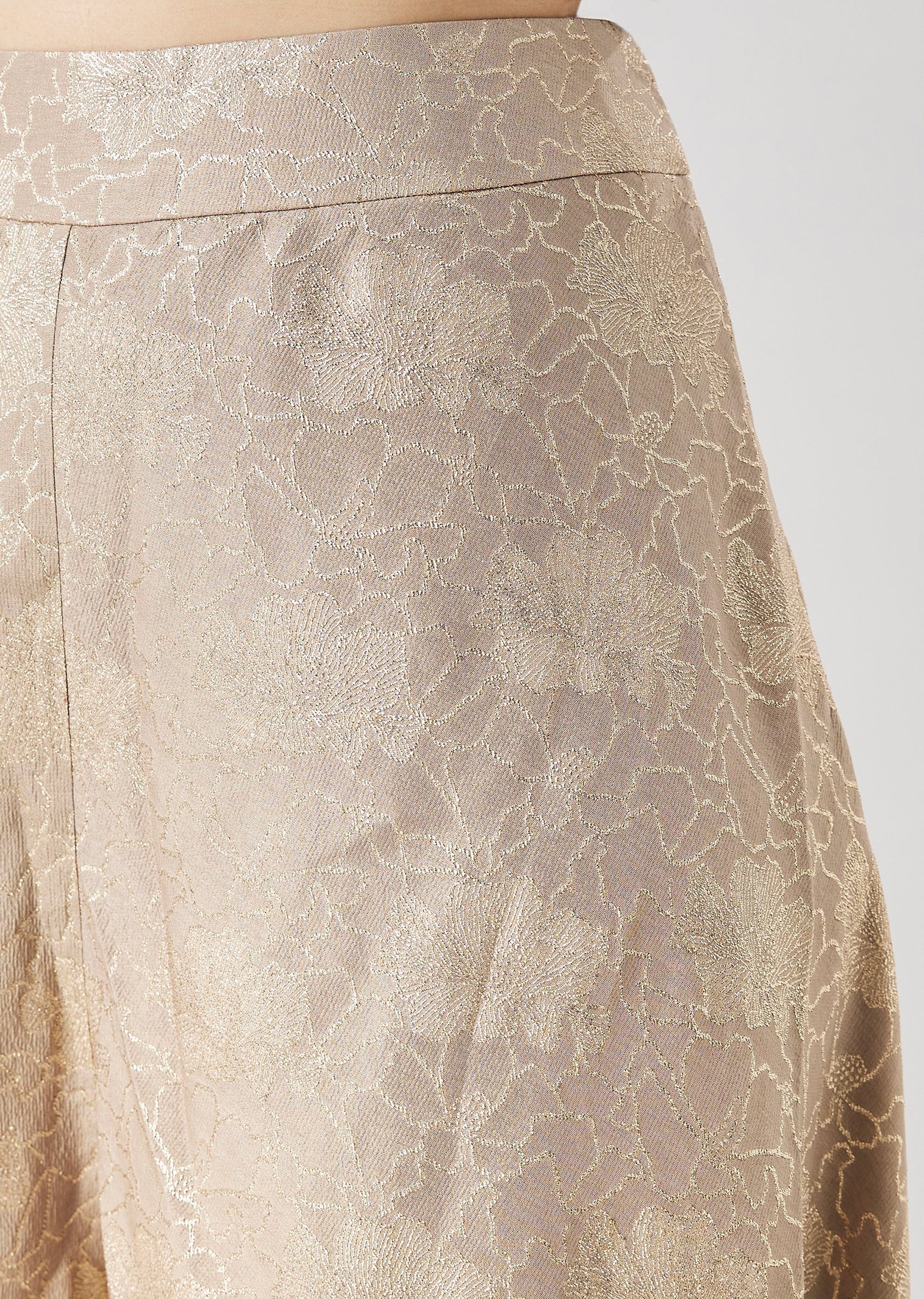 Beige Embellished Peplum Kurta And Jacquard Palazzo Set - Image 6
