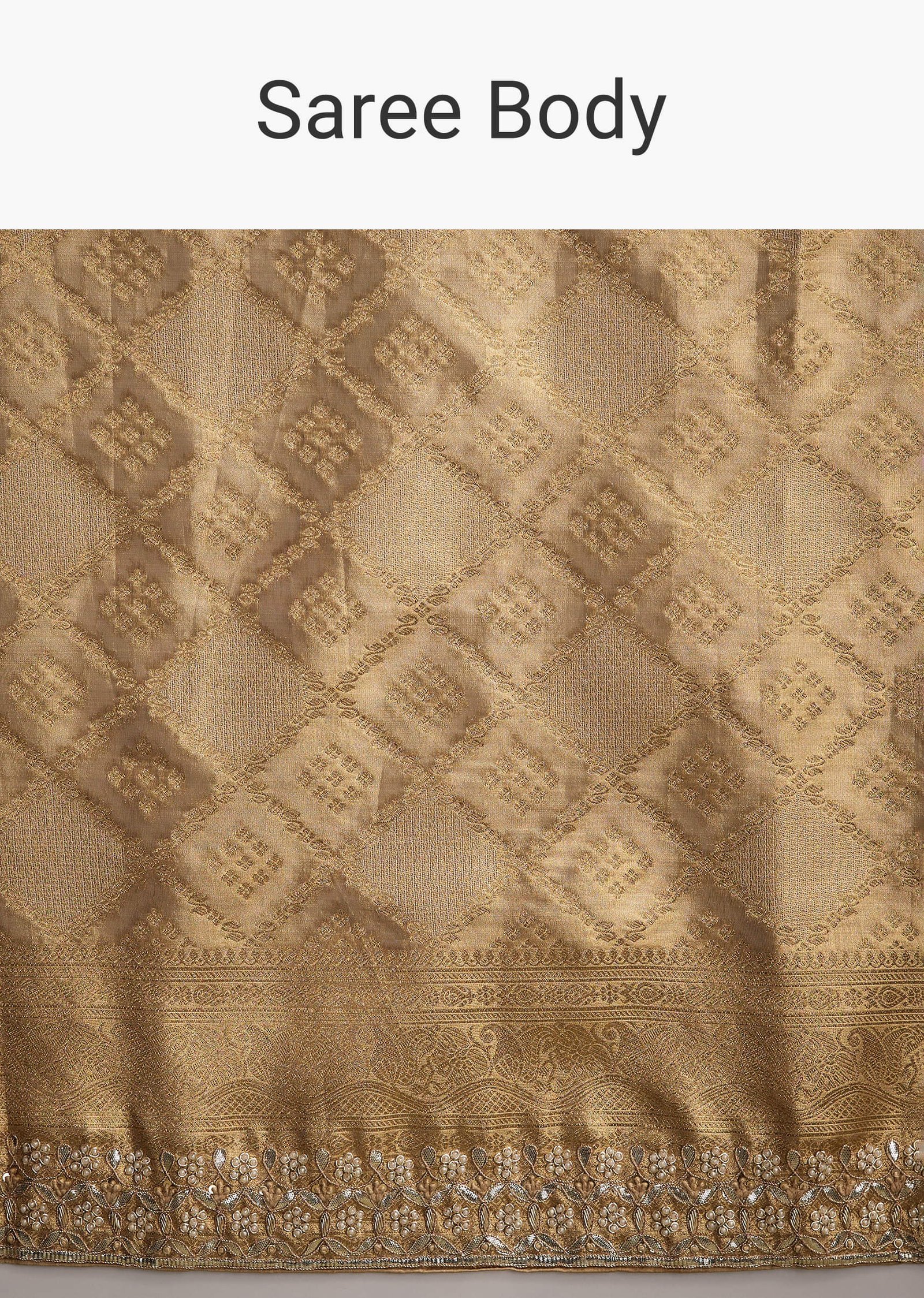Cream Tissue Brocade Saree With Gotapatti And Moti Embroidery - Image 8