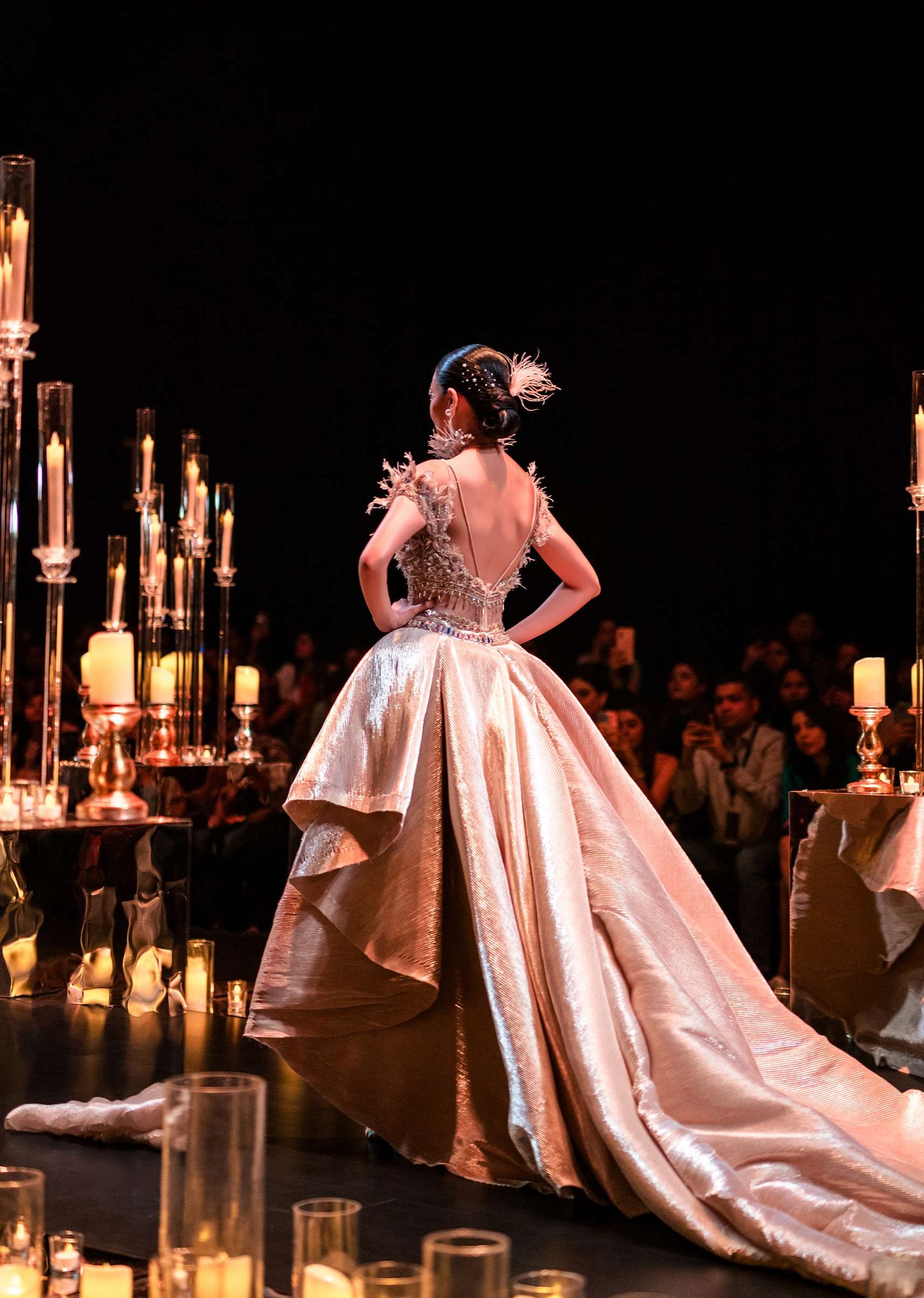 Gold Draped Gown With Trail Detail And Heavy Embroidery - Image 5