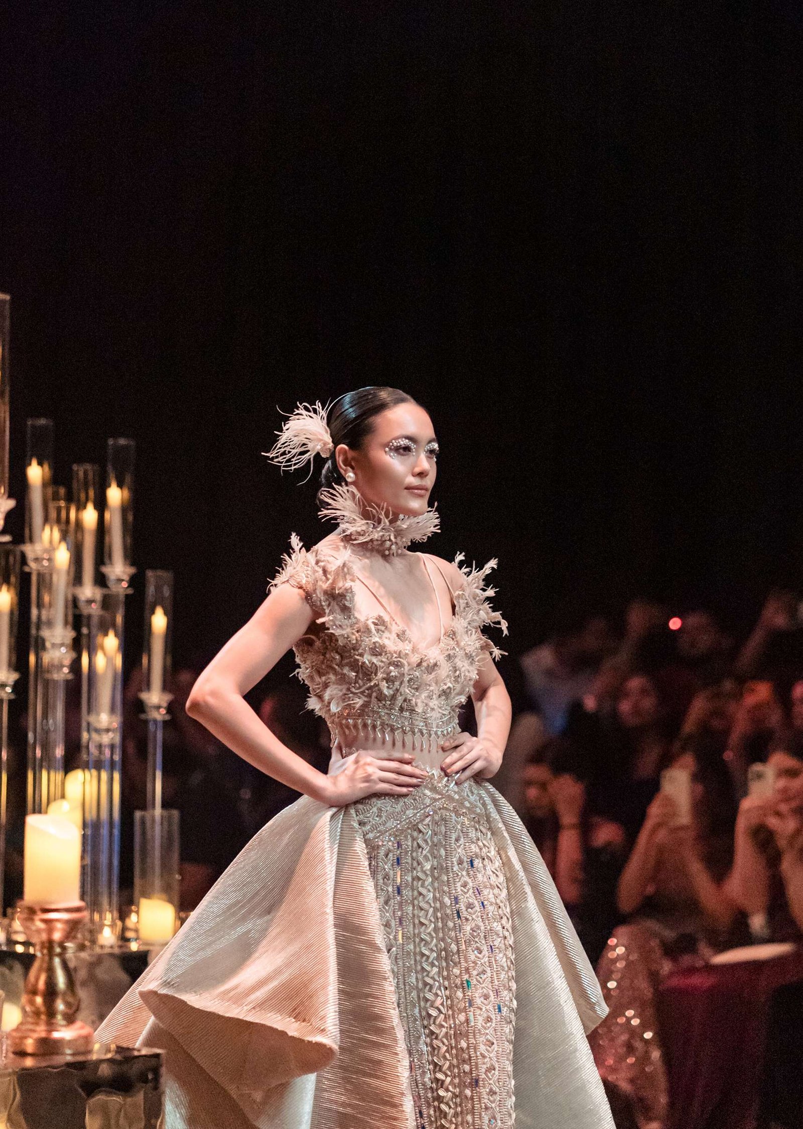 Gold Draped Gown With Trail Detail And Heavy Embroidery - Image 4