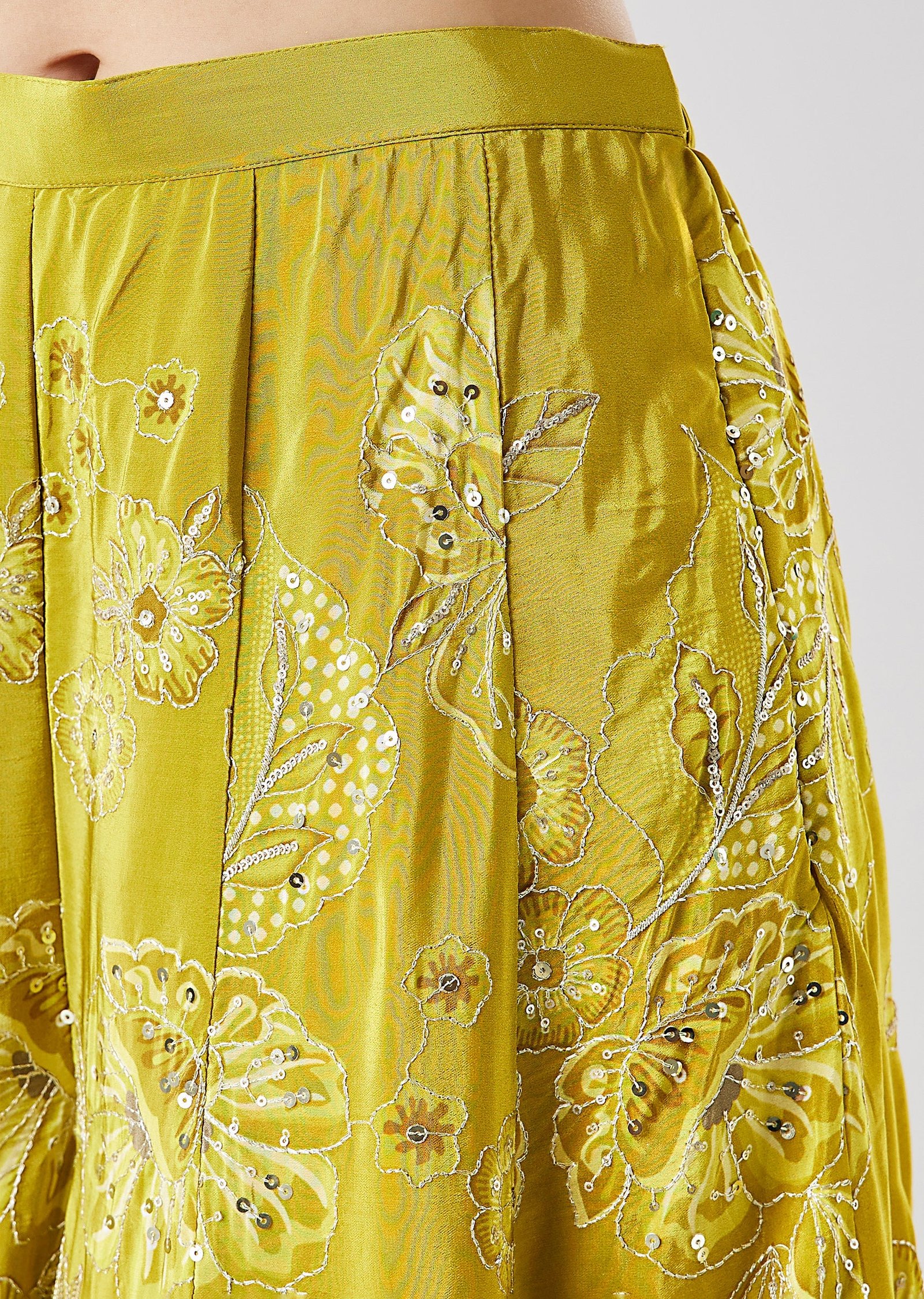 Lime Green Printed Peplum Palazzo Set With Dupatta - Image 6