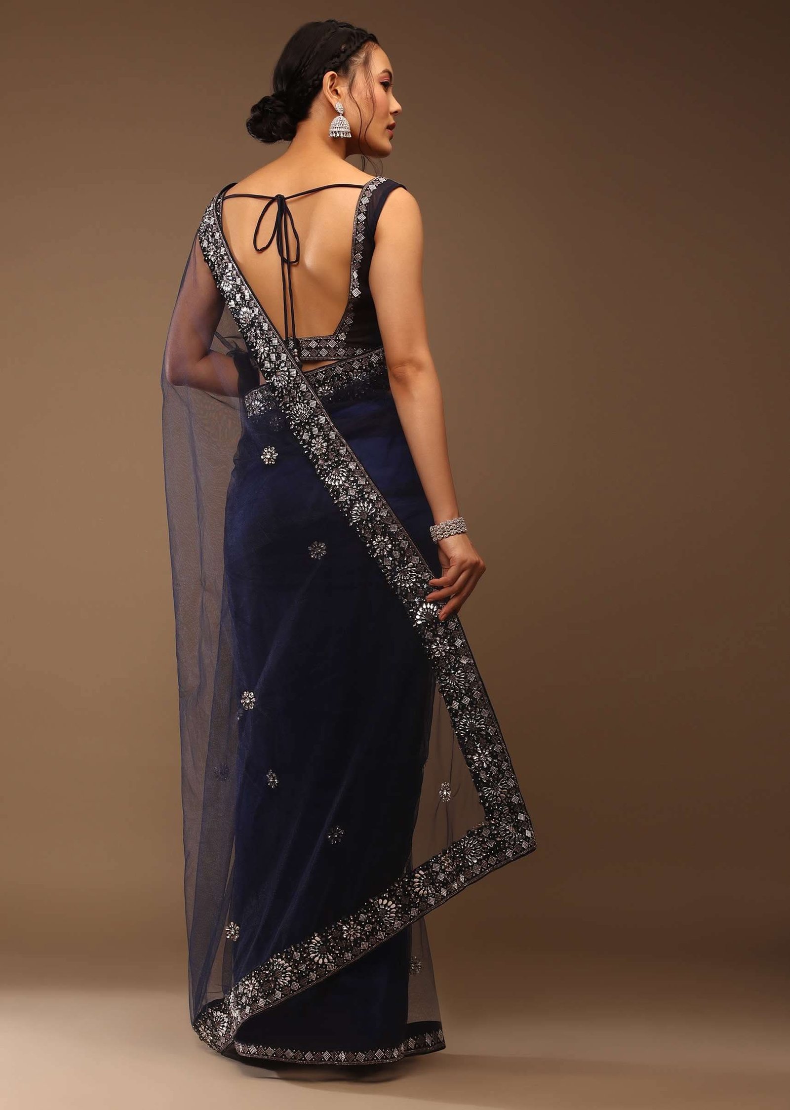 Peacoat Blue Saree With The Crop In Stones Embellishment - Image 5