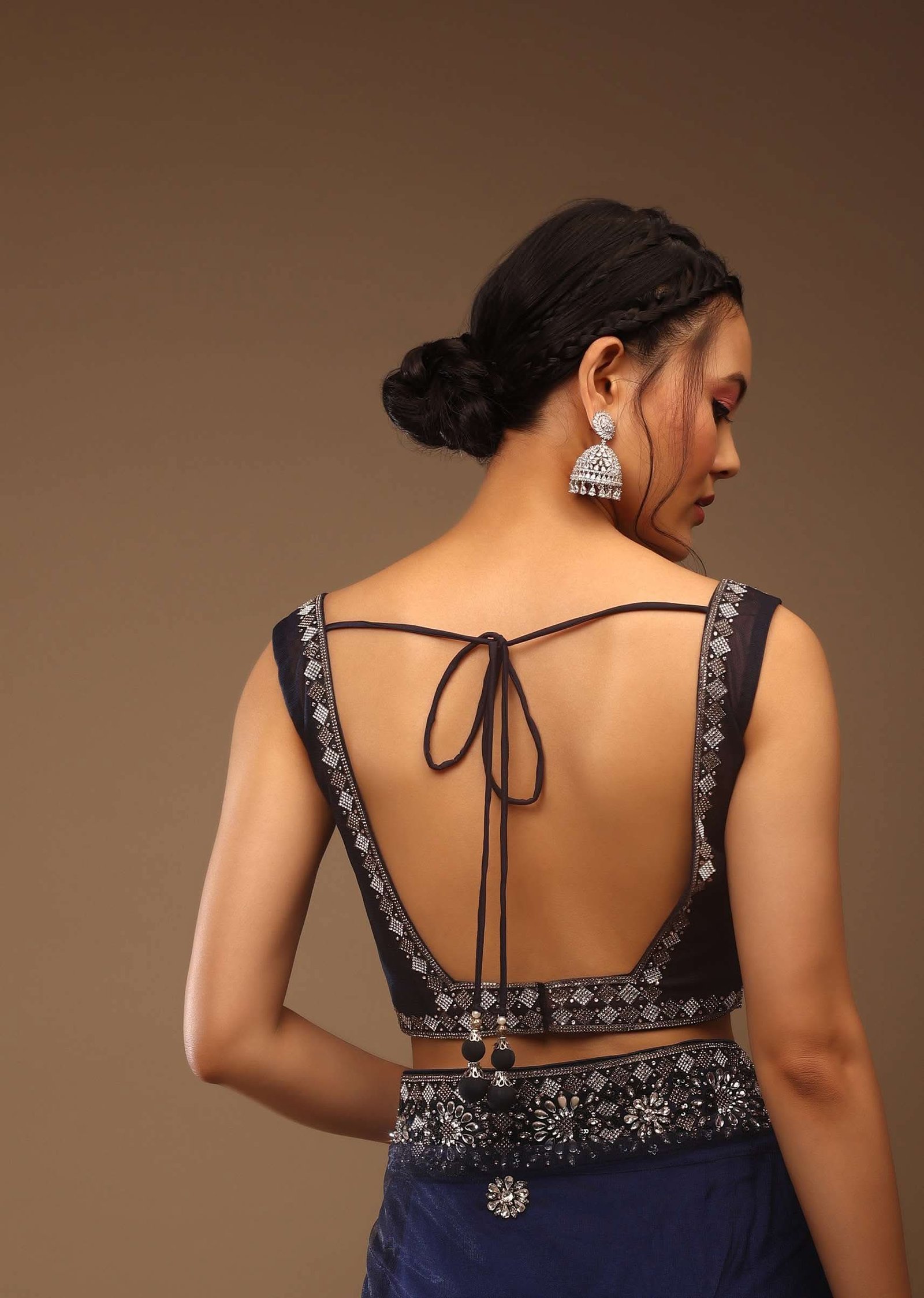 Peacoat Blue Saree With The Crop In Stones Embellishment - Image 7