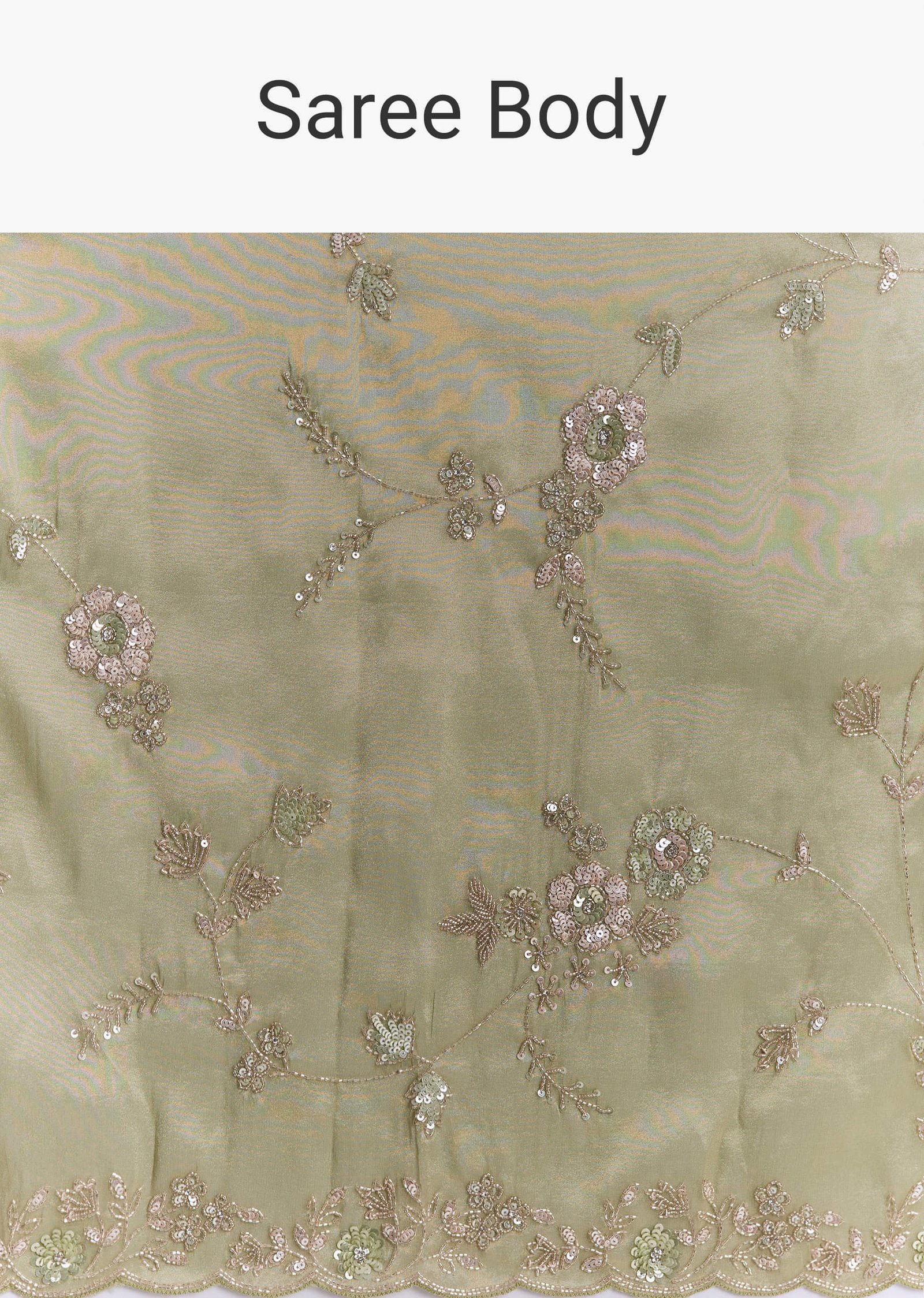 Pista Green Tissue Saree With Heavy Floral Embroidery - Image 9