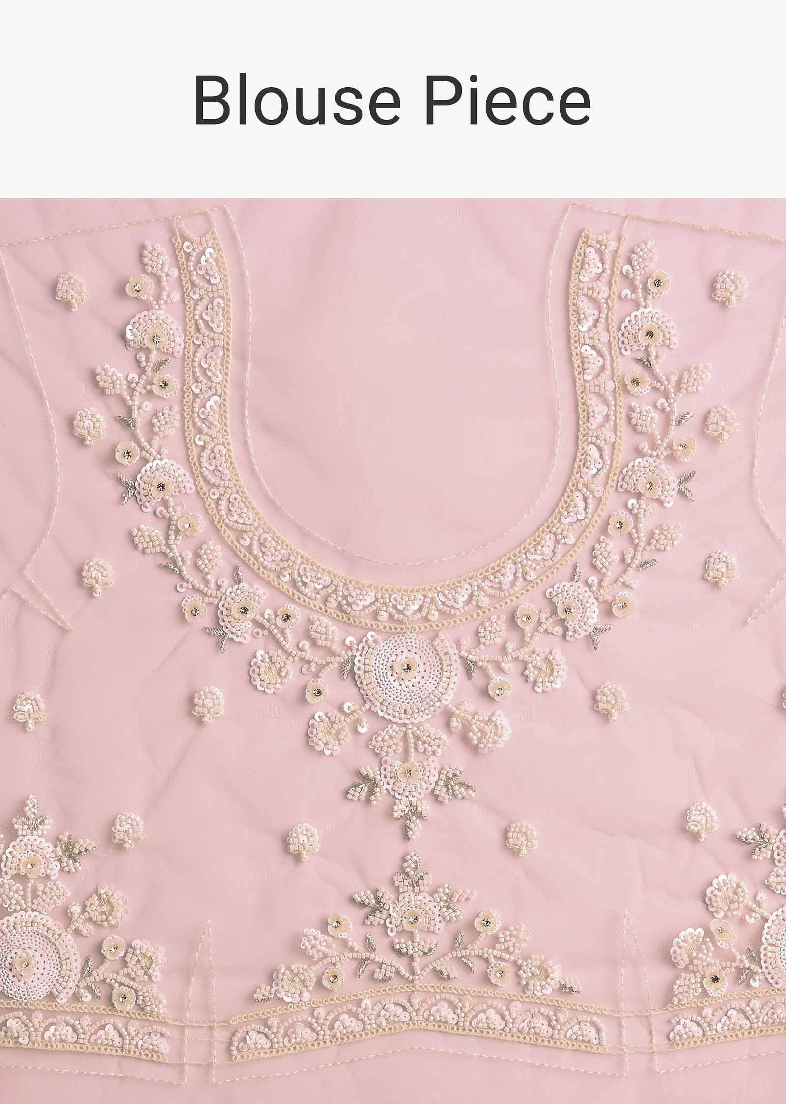 Powder Pink Net Saree Embroidered With Beads And Sequins - Image 10
