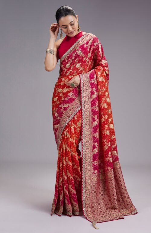 Rani Pink Festive Woven Dola Silk Saree