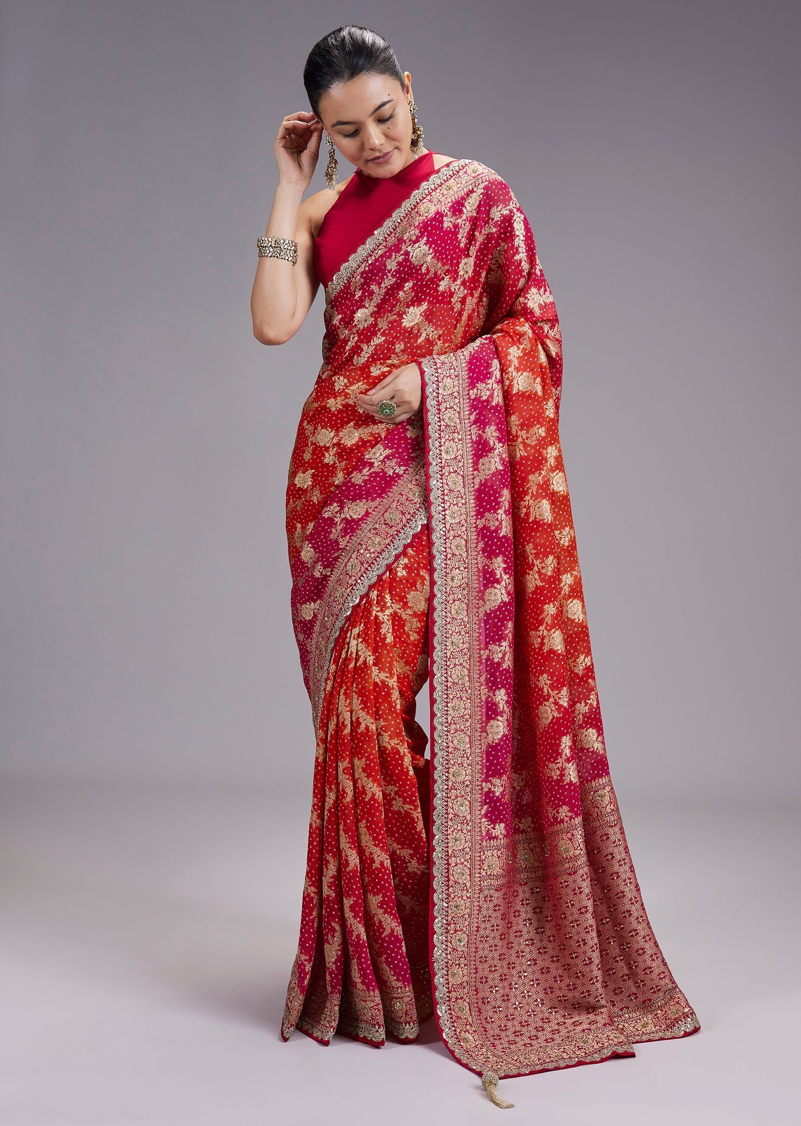 Rani Pink Festive Woven Dola Silk Saree