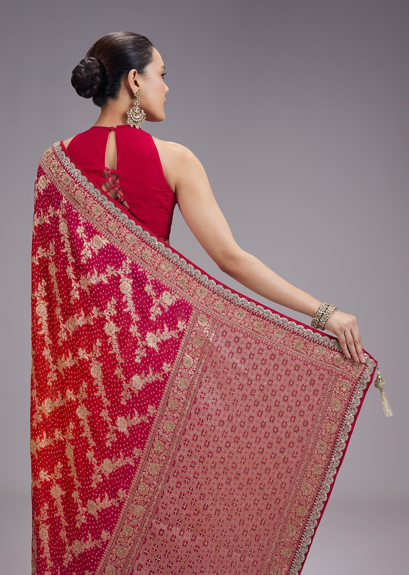 Rani Pink Festive Woven Dola Silk Saree - Image 6