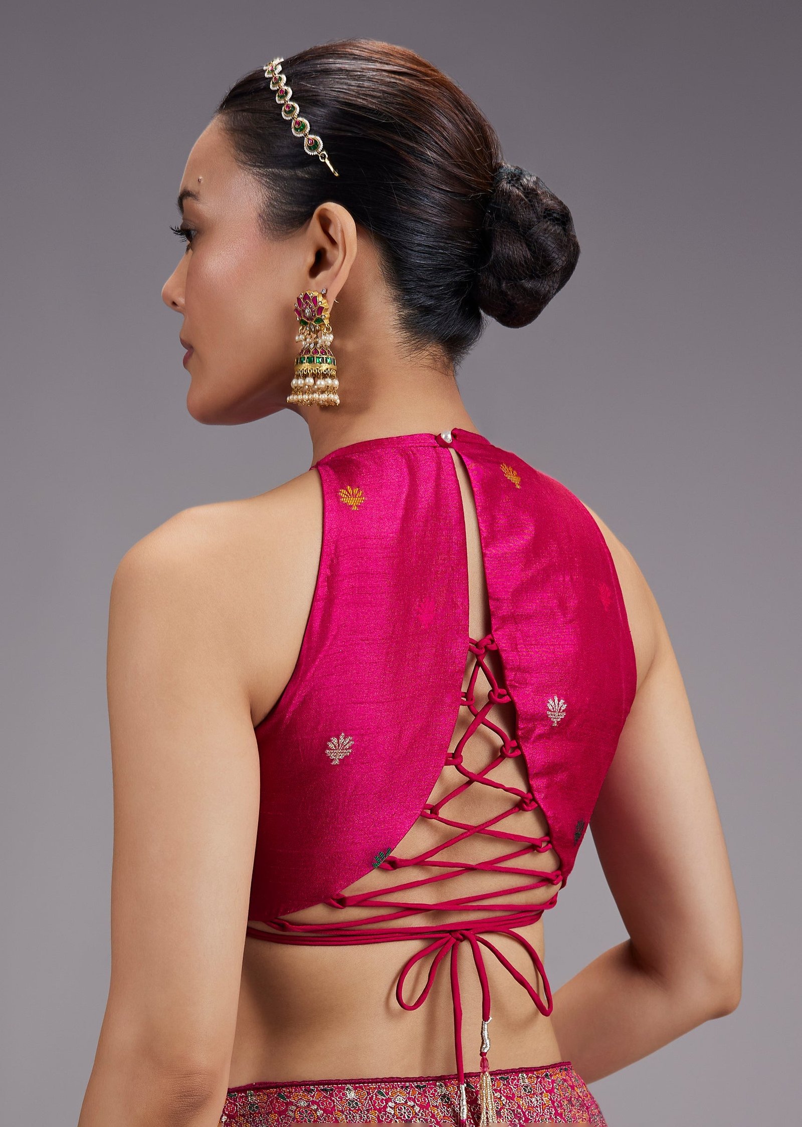 Rani Pink Dola Silk Saree With Multicolour Woven Border And Pallu - Image 8