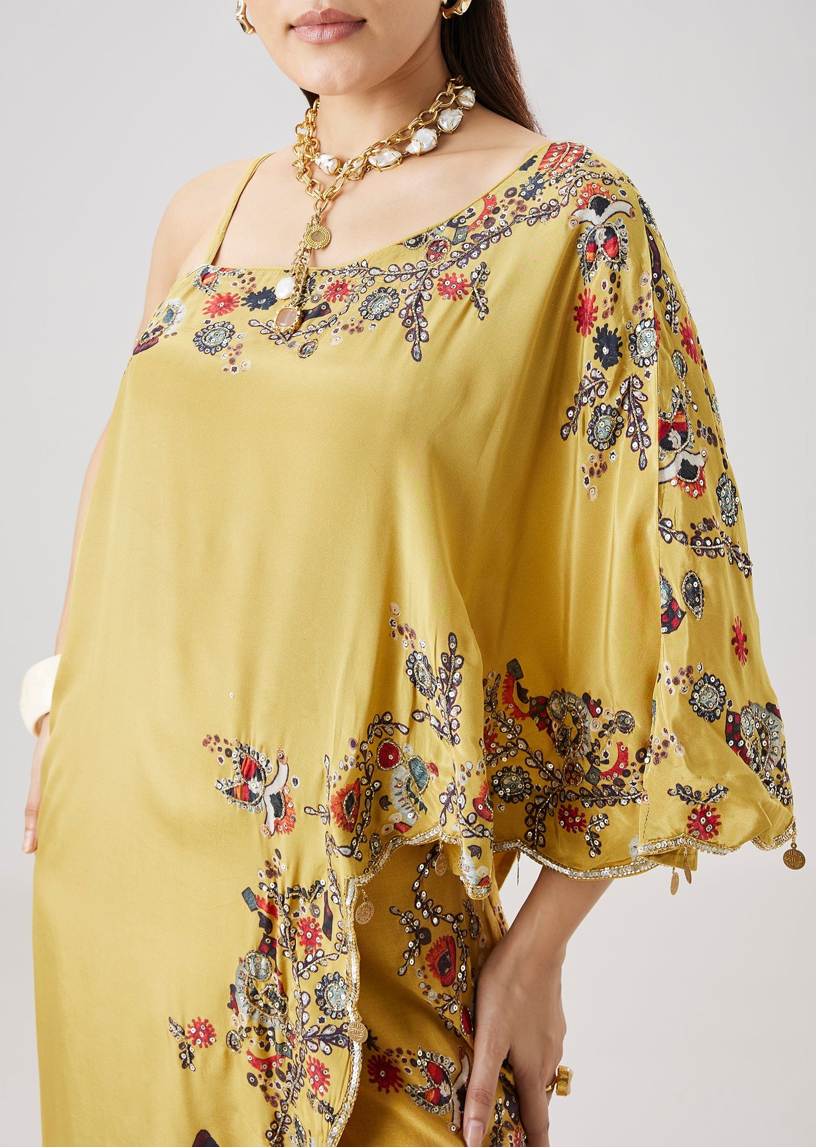 Yellow OneShoulder Printed Crop Top Palazzo Set - Image 8