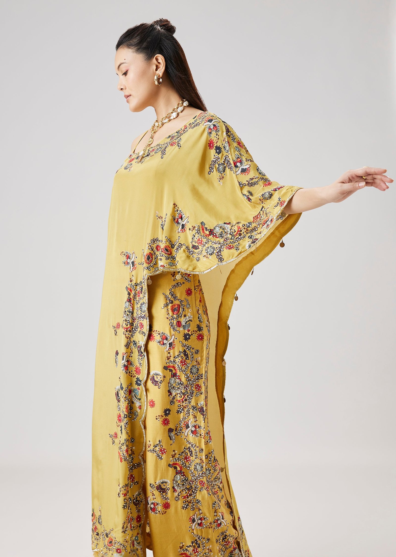 Yellow OneShoulder Printed Crop Top Palazzo Set - Image 10