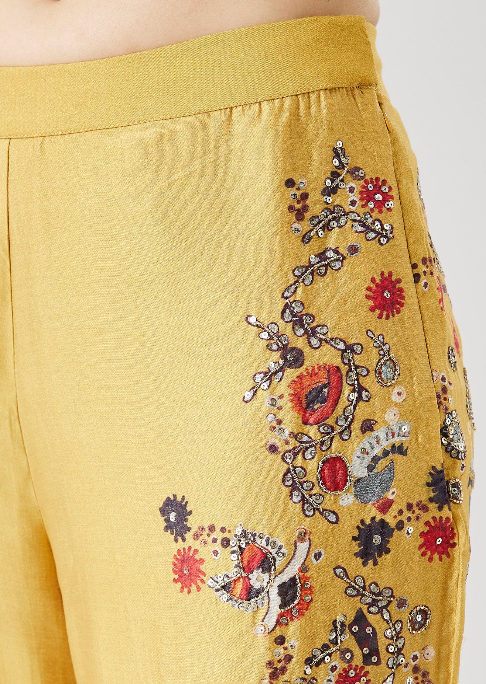Yellow OneShoulder Printed Crop Top Palazzo Set - Image 12