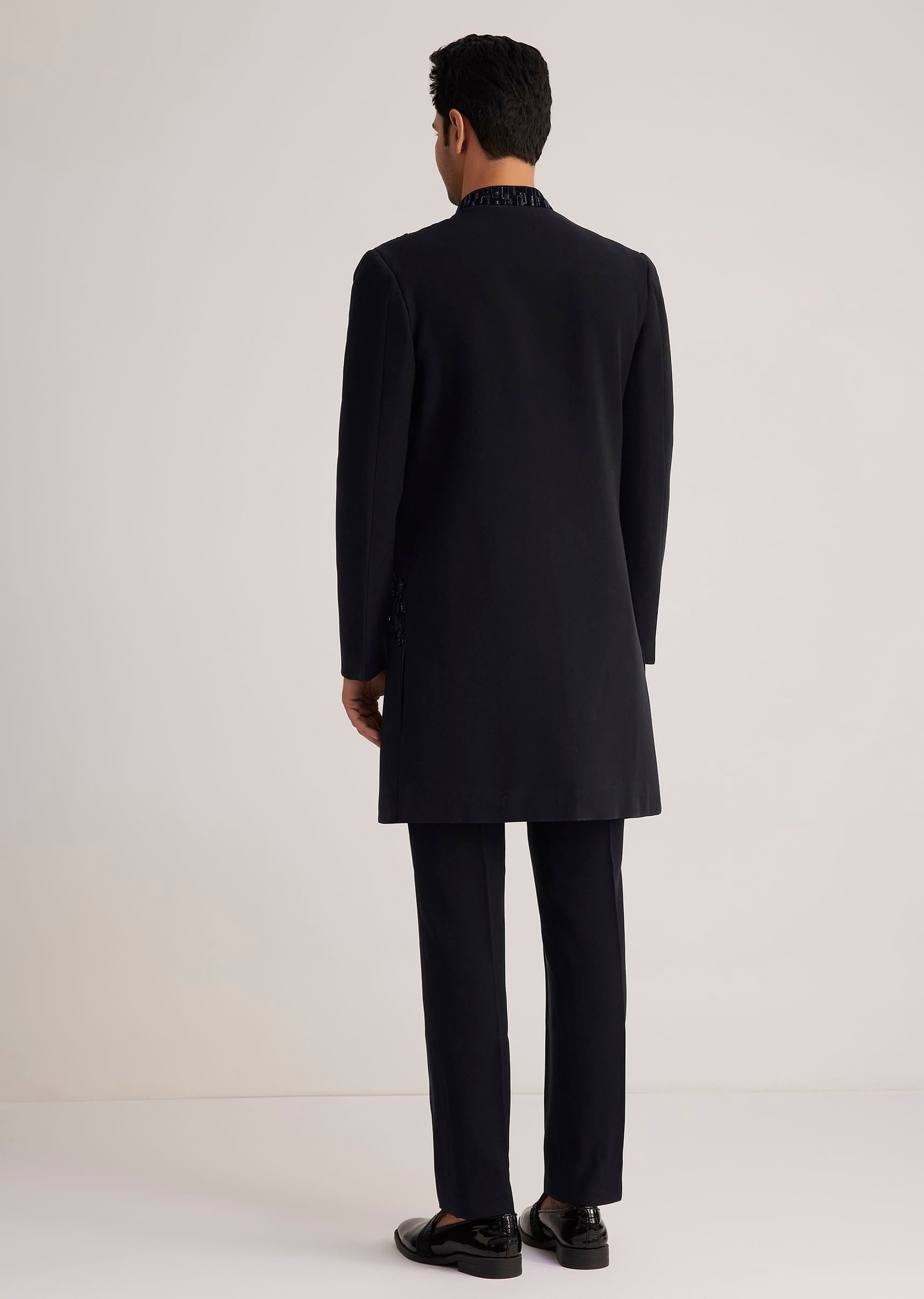 Black Velvet Indowestern Set With Cut Work Embroidery - Image 5