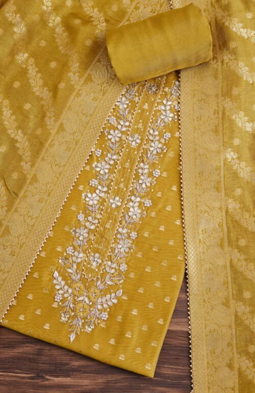 Vibrant Mustard Yellow Suit With Intricate Embroidery